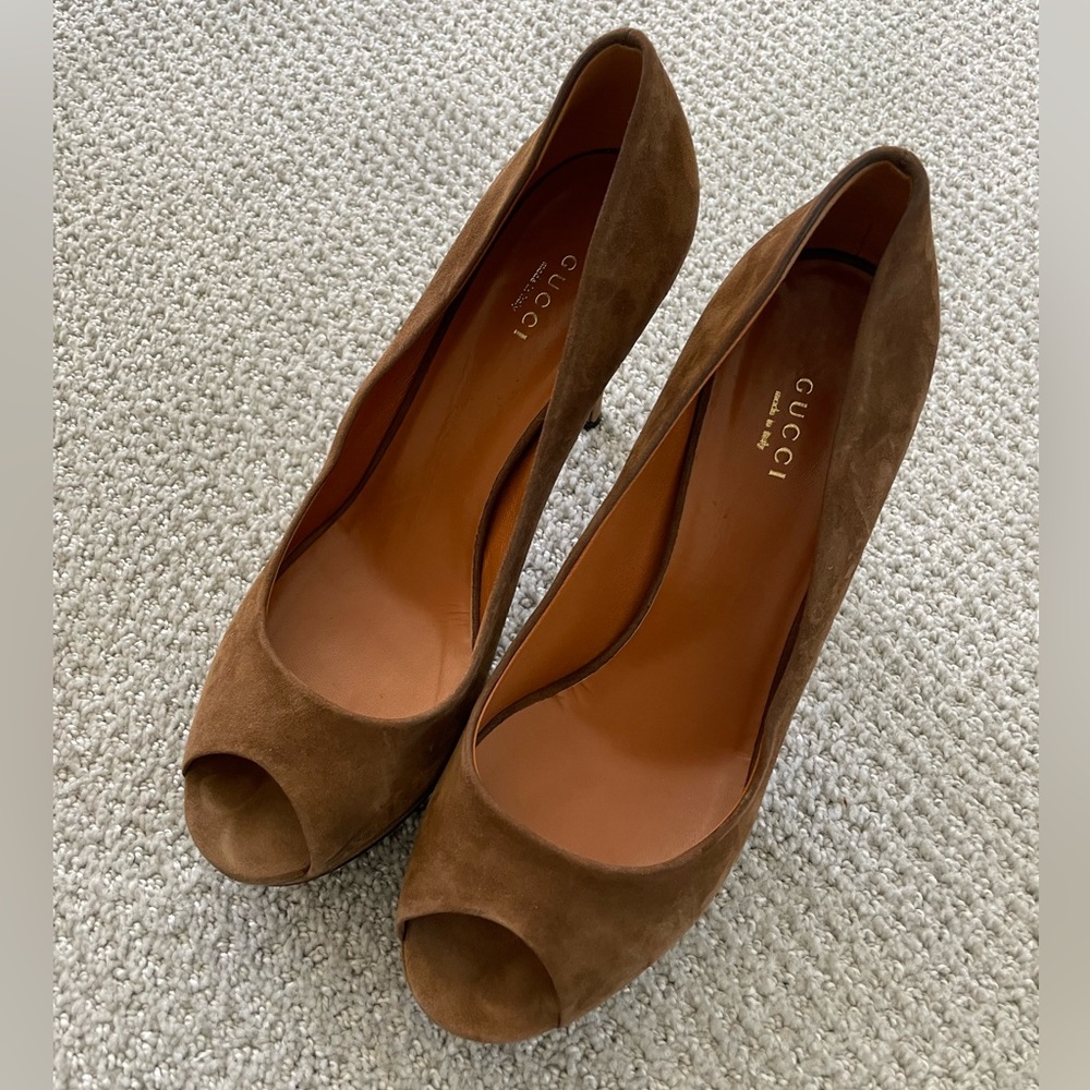 Gucci Suede Kid Scamosciato Acero Heels